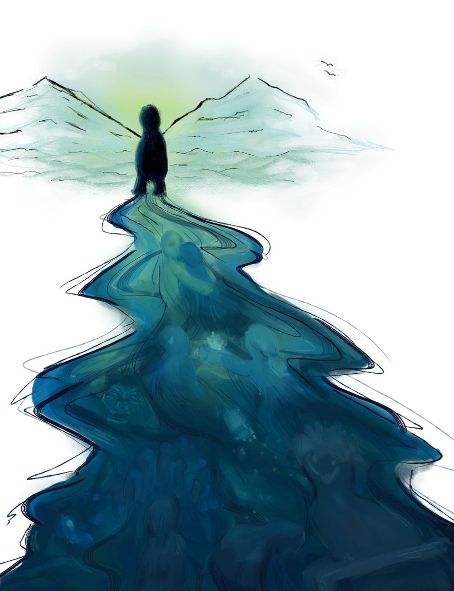 Her ses illustrationen, der er lavet til Vida Nuka Vetterleins kapitel. Illustration: Nathanael J. M. Skærsholm